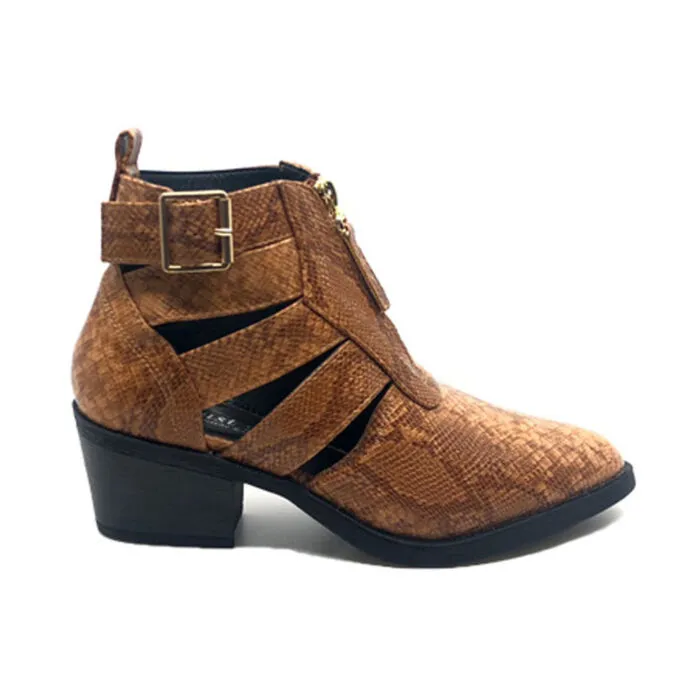 Queen Accessories - Γυναικείο Μποτάκι κροκό C3675 Camel