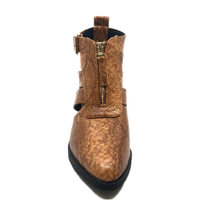Queen Accessories - Γυναικείο Μποτάκι κροκό C3675 Camel - Image 2