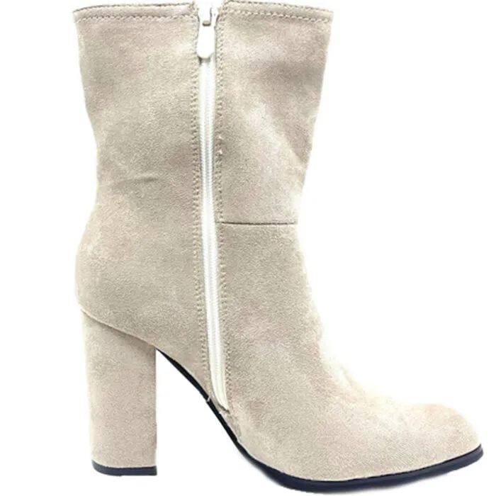 Queen Accessories - Γυναικείο Μποτάκι suede B2214 Μπεζ - Image 3