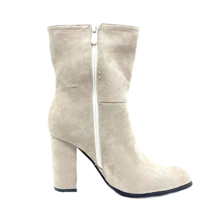 Queen Accessories - Γυναικείο Μποτάκι suede B2214 Μπεζ - Image 2